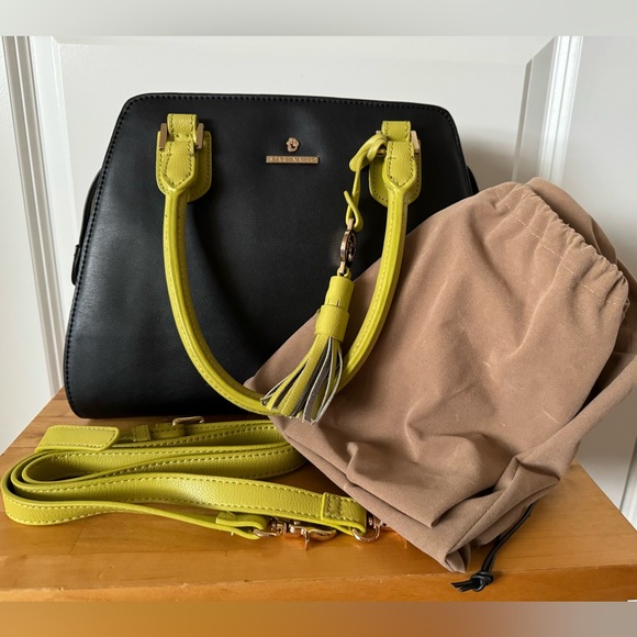 Spartina 449 Seven Oaks Alljoy Satchel. Black and green leather with linen sides - Picture 3 of 9